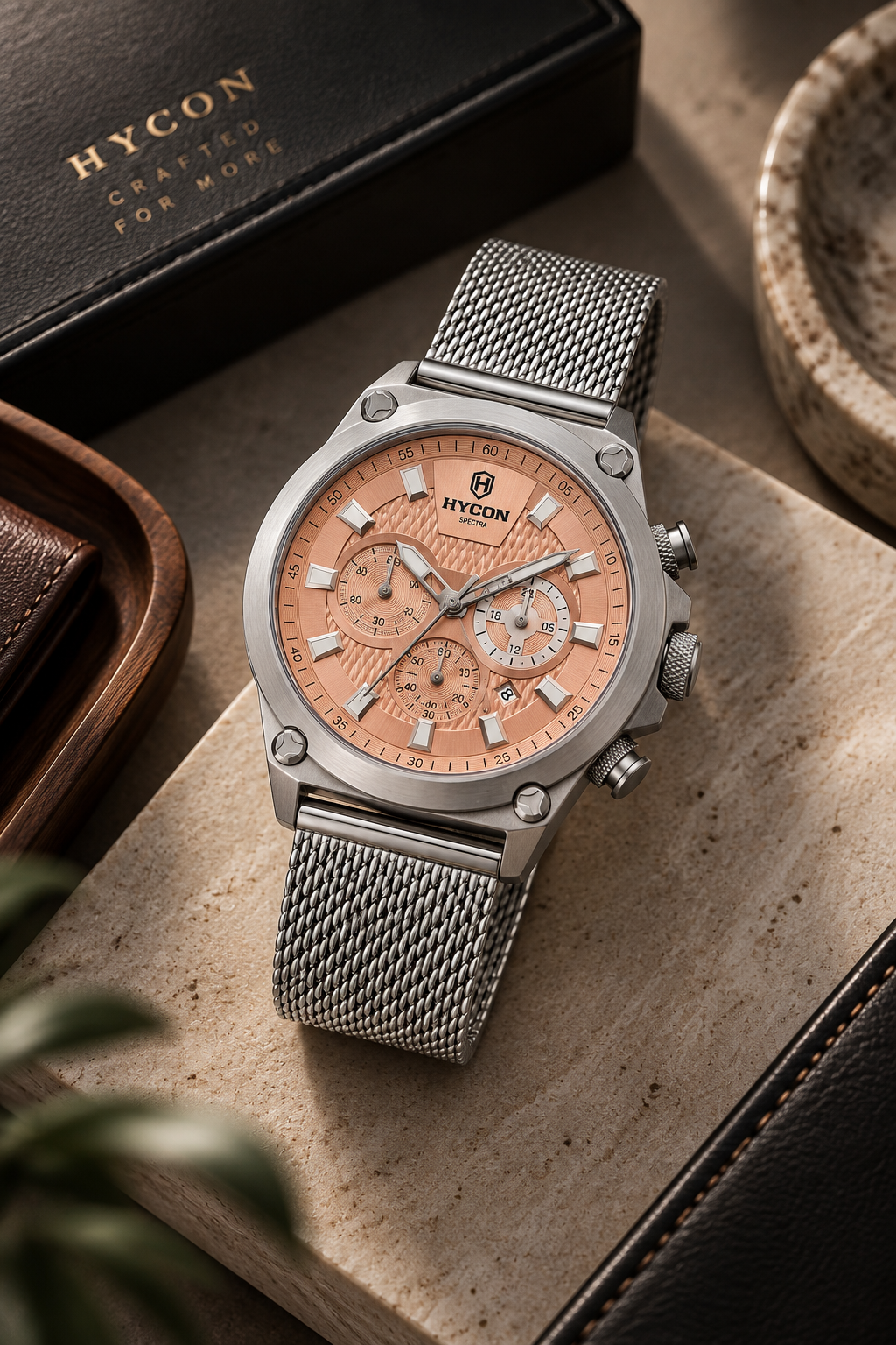 HYCON Spectra mesh-band chronograph watch